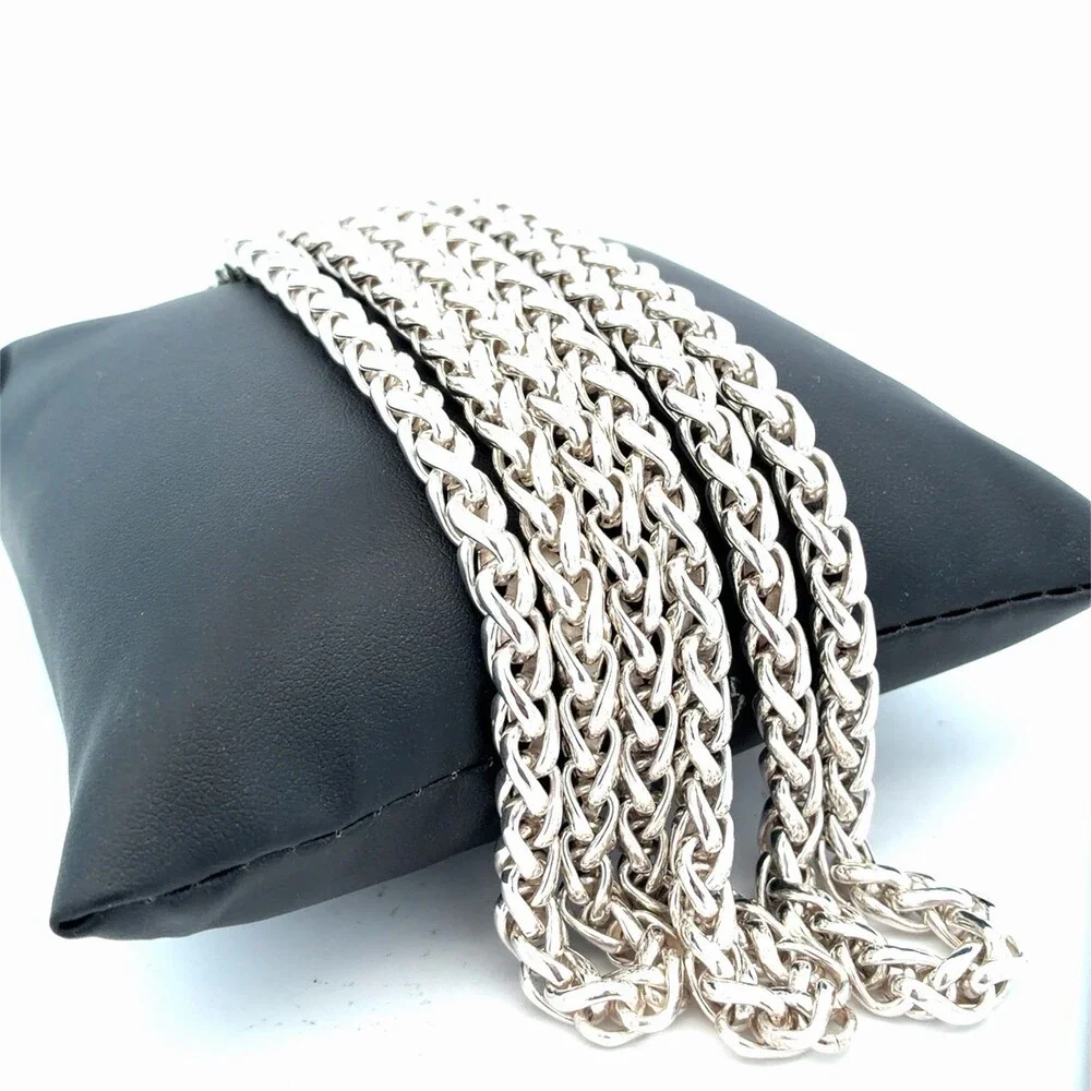 Mignon Faget 925 Sterling Silver Graduated Wheat 3 Chain Link Statement Necklace